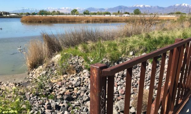 The canal where the remains were found passes under I-215 and feeds Decker Lake. (Photo credit: Der...
