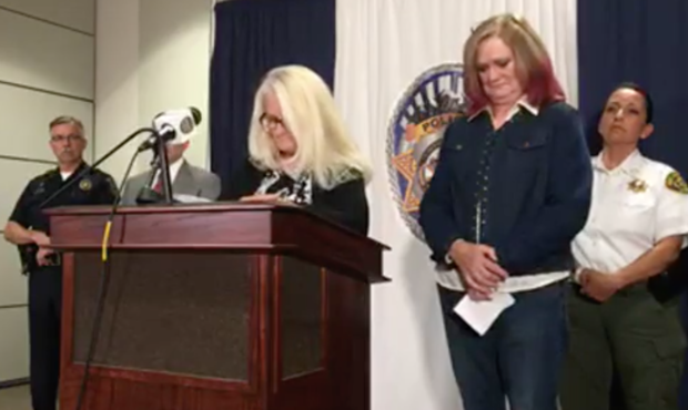 Family members address a news conference announcing suspects in the murder of Jack Richardson....