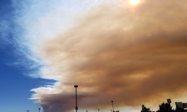 Martin Romero/
Smoke from the West Valley Wildfire between Pine Valley and New Harmony is pictured ...