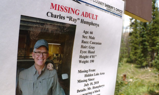 A missing person flyer asking for the public's help in locating Charles Ray Humpherys, 66, is seen ...