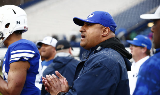 BYU football head coach Kalani Sitake after the Cougars' annual spring scrimmage, Saturday, April 7...