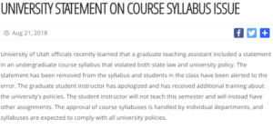 A university statement responded to the grad assistant's "second amendment zone." 