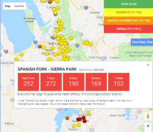 Air quality levels remained hazardous Monday for Spanish Fork and surrounding areas