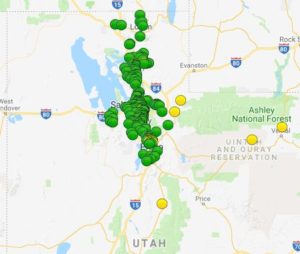 Good air quality is represented by green dots