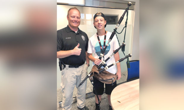 Police recover 17-year-old Cameron Braithwaite's stolen bagpipes Monday, Oct. 8, 2018. Photo: KSL T...