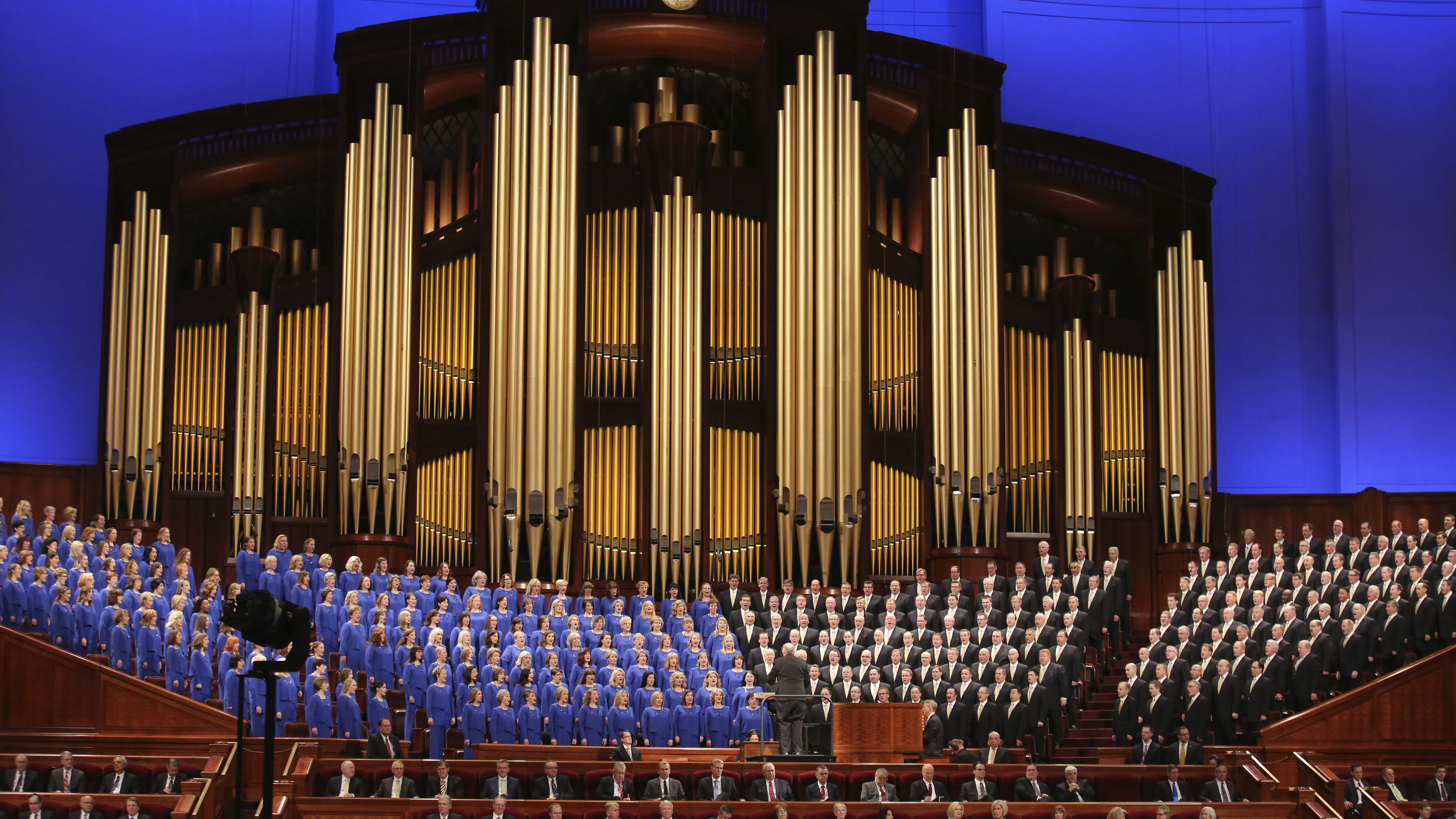 FILE - In this March 31, 2018, file photo, The Mormon Tabernacle Choir perform during the twice-ann...