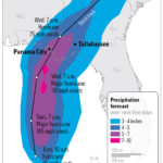 Graphic shows the predicted precipitation over the next five days caused by Hurricane Michael; 2c x 4 inches; 96.3 mm x 101 mm;