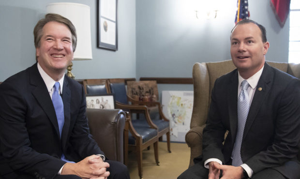 Sen. Mike Lee with Supreme Court Judge Brett Kavanaugh on Capitol Hill in Washington, July 18, 2018...