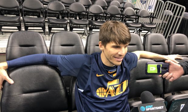 Kyle Korver chats with reporters after going through shootaround with the Utah Jazz on Friday, Nove...