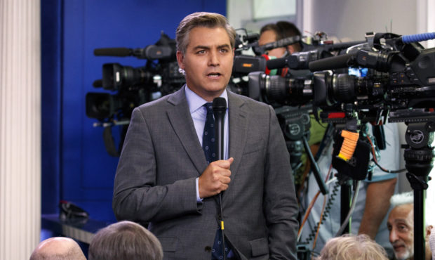 FILE - In this Aug. 2, 2018 file photo, CNN correspondent Jim Acosta does a stand up before the dai...
