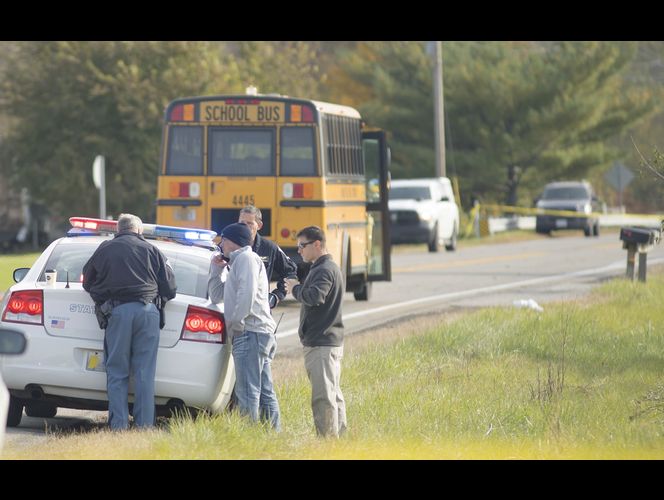 Accident in Indiana caused by a driver running a school bus stop sign.