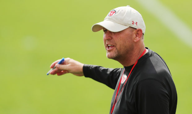Utah Utes offensive coordinator Troy Taylor watches  during practice in Salt Lake City on Aug 2, 20...