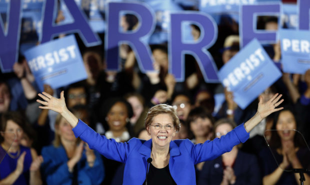 FILE - In this Nov. 6, 2018, file photo, Sen. Elizabeth Warren, D-Mass., gives her victory speech a...