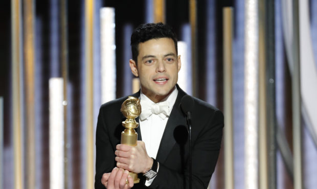 This image released by NBC shows Rami Malek accepting the award for best actor in a motion picture ...