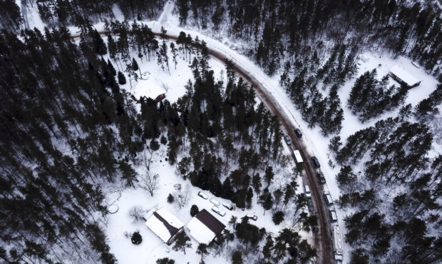 This aerial photo shows the cabin where 13-year-old  Jayme Closs was held by Jake Thomas Patterson,...