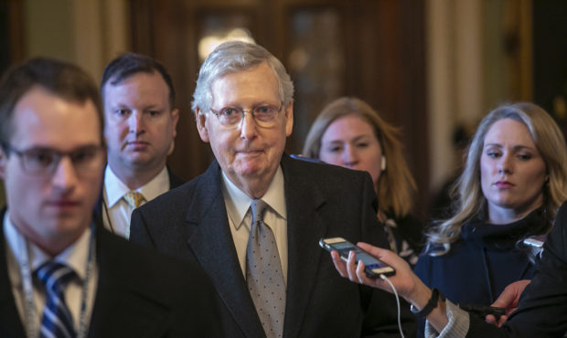 Senate Majority Leader Mitch McConnell, R-Ky., leaves the chamber after speaking about his plan to ...
