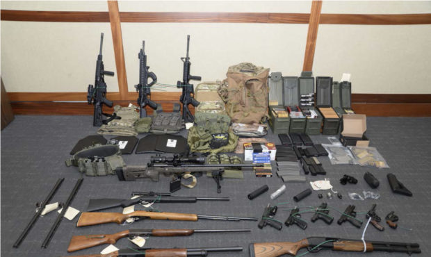 This image shows  firearms and ammunition in the pending trial of Christopher Paul Hasson. Prosecut...