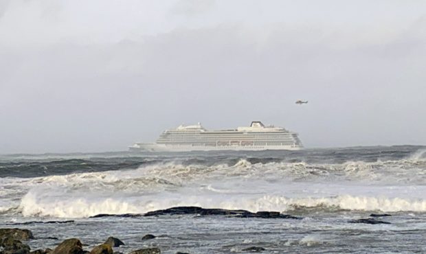 The cruise ship Viking Sky after it sent out a Mayday signal because of engine failure in windy con...