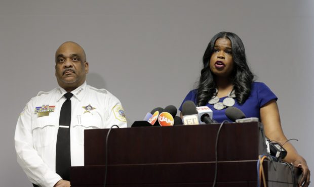 FILE - In this Feb. 22, 2019, file photo, Cook County State's Attorney Kim Foxx, right, speaks at a...