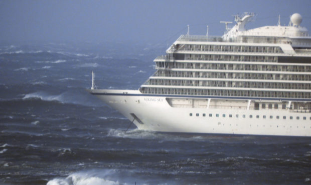 The cruise ship Viking Sky lays at anchor in heavy seas, after it sent out a Mayday signal because ...