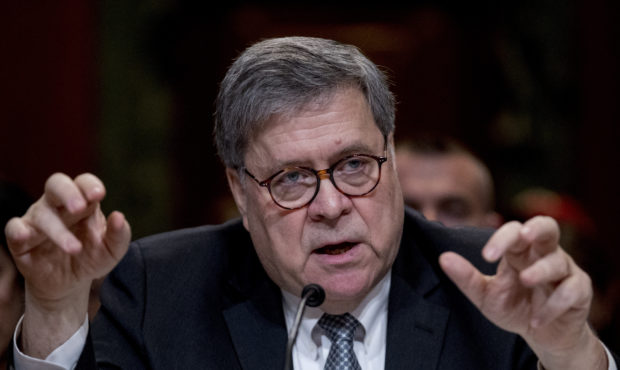 Attorney General William Barr reacts as he appears before a Senate Appropriations subcommittee to m...