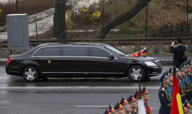 North Korean leader Kim Jong Un's limousine arrives for a wreath-laying ceremony in Vladivostok, Ru...