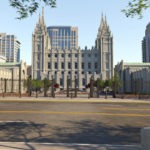 Rendering of the north side entry into Temple Square across the street from the Conference Center. © 2019 BY INTELLECTUAL RESERVE, INC. ALL RIGHTS RESERVED.