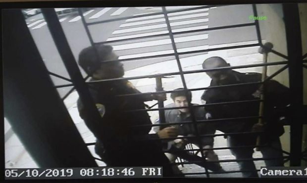 In this May 10, 2019, image from video provided by Bryan Carmody San Francisco police armed with sl...