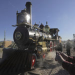 The Union Pacific No. 119, arrives for the the commemoration of the 150th anniversary of the Transcontinental Railroad completion at the Golden Spike National Historical Park Friday, May 10, 2019, in Promontory, Utah. People from all over the country are gathering at a remote spot in Utah to celebrate Friday's 150th anniversary of the completion of the Transcontinental Railroad. (AP Photo/Rick Bowmer)