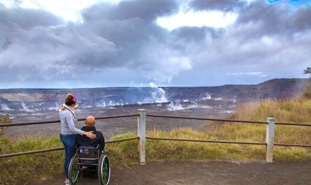 A visitor to Hawaii Volcanoes National Park climbed past the metal railing, lost his footing and fe...