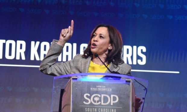 California Sen. Kamala Harris addresses the South Carolina Democratic Party's convention on Saturda...