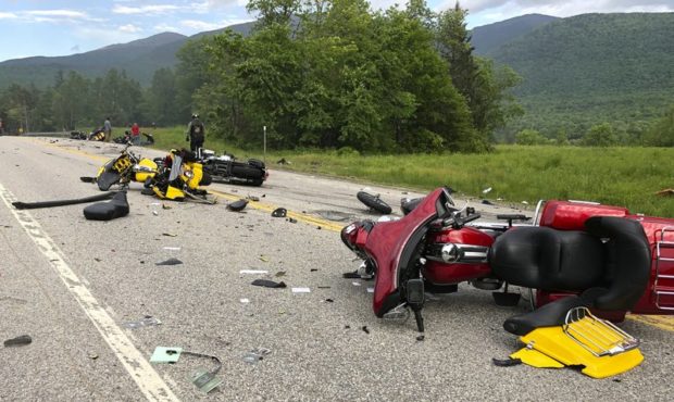 his photo provided by Miranda Thompson shows the scene where several motorcycles and a pickup truck...
