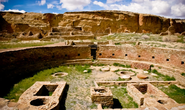 Photo courtesy of Getty Images. Large Kiva, or a ceremonial/communal structure created by the indig...