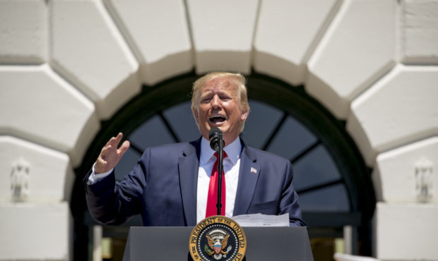 President Donald Trump speaks during a Made in America showcase on the South Lawn of the White Hous...