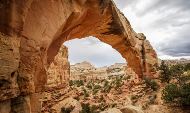 Spectacular view to Hickman Natural Bridge in Capitol reef National park in Utah, USA (Getty Images...