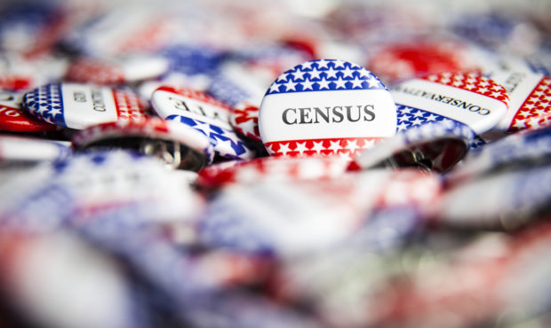 Closeup of button with text that says Census. Photo courtesy of Getty Images....