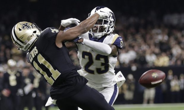FILE - In this Jan. 20, 2019, file photo, Los Angeles Rams' Nickell Robey-Coleman breaks up a pass ...