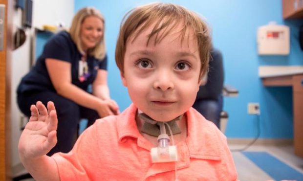 Two-year-old Cooper Kilburn was born without a larynx or airway....