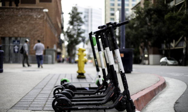 Electric scooters in a city available for rent. Photo: Getty Images...