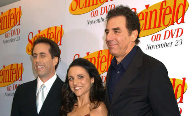 FILE - In this Nov. 17, 2004, file photo Jerry Seinfeld, left, Julia Louis Dreyfus and Michael Rich...