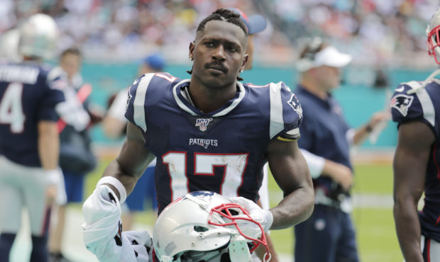 FILE - In this Sunday, Sept. 15, 2019, file photo, New England Patriots wide receiver Antonio Brown...