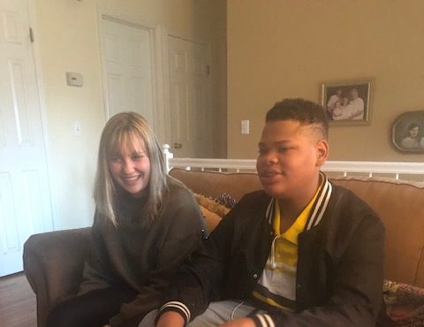 Highland High teens Karsyn West and Damian Jackson laugh at the home of "Grandma" Terry Lemmon. Jac...