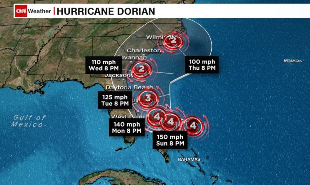 Hurricane Dorian is a Category 5 storm, the most powerful, with maximum sustained winds of 160 mph,...