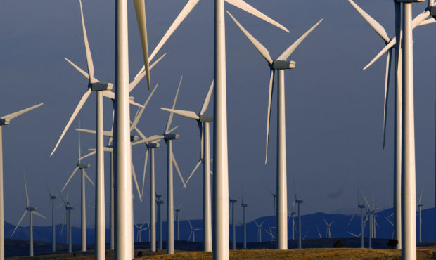 FILE - This May 6, 2013 file photo shows a wind turbine farm owned by PacifiCorp near Glenrock, Wyo...