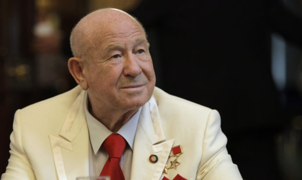FILE - In this Tuesday, July 20, 2010 file photo, former Russian cosmonaut Alexei Leonov speaks to ...