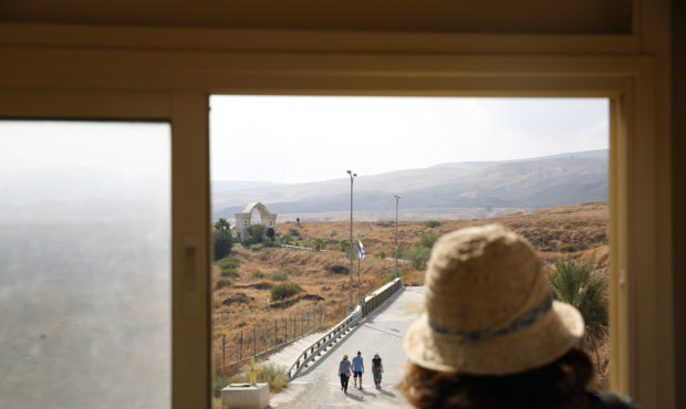 Israelis visit the Naharayim park on Israel-Jordan border, Monday, Oct. 21, 2019. The Naharayim par...