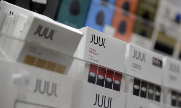 FILE - In this Dec. 20, 2018, file photo Juul products are displayed at a smoke shop in New York. A...