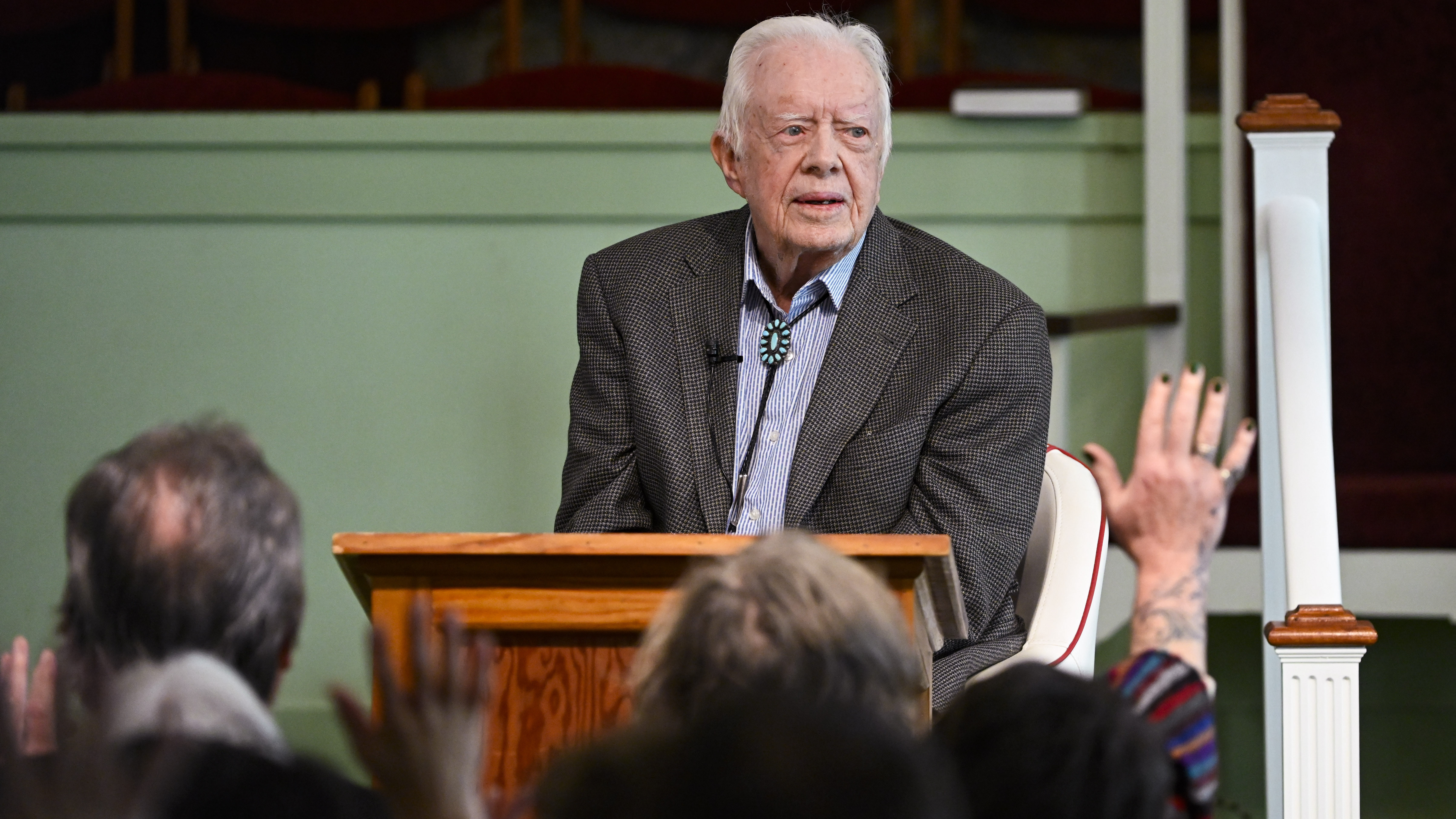 Former U.S. President Jimmy Carter teaches Sunday school at Maranatha Baptist Church, Sunday, Nov. ...