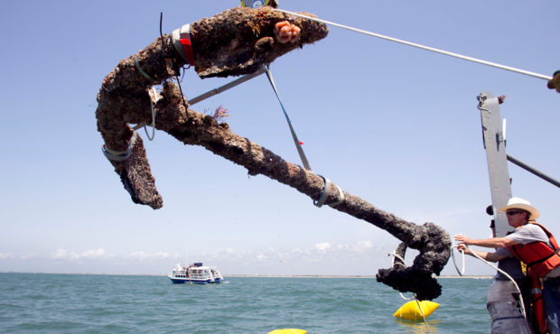 FILE- In this May 27, 2011 file photo, a 3,000 pound anchor from what is believed to be the wreck o...