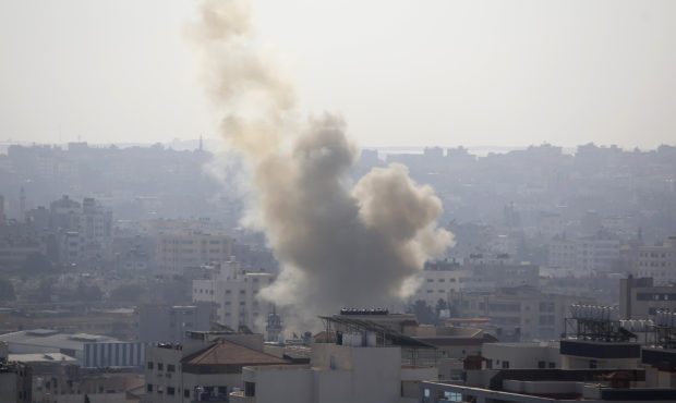Smoke rises after an Israeli forces strike in Gaza City, Tuesday, Nov. 12, 2019. Israel killed a se...